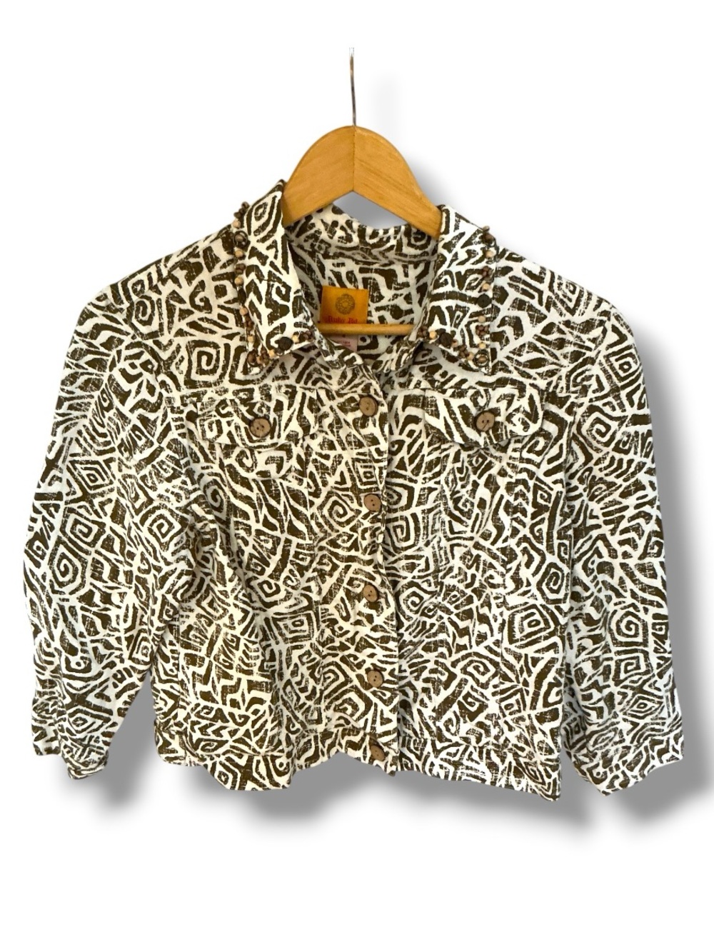 Ruby Rd. Tribal pattern, linen crop shacket/ jacket.